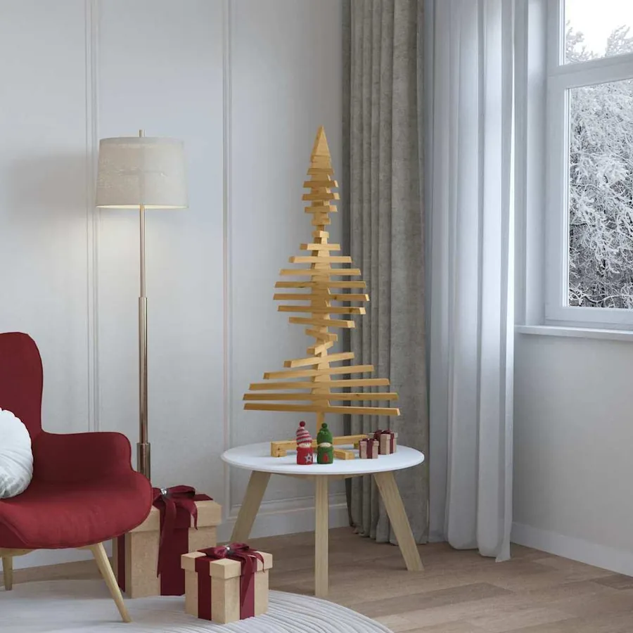 Arbre de Noël en bois Marron 120 cm Bois massif en pin - 4
