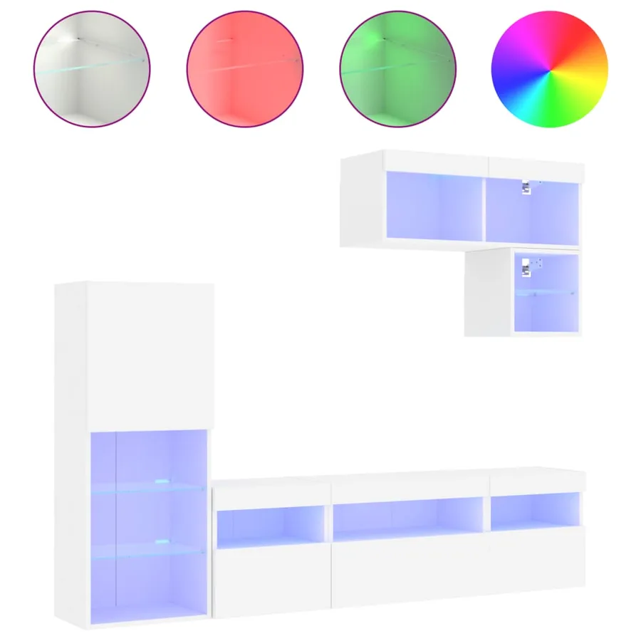 Unités murales TV avec LED 6 pcs blanc bois d'ingénierie - 2
