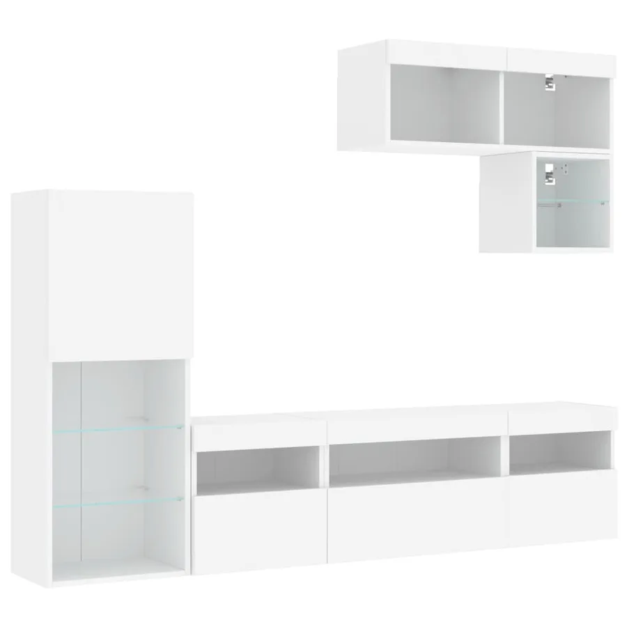 Unités murales TV avec LED 6 pcs blanc bois d'ingénierie - 3