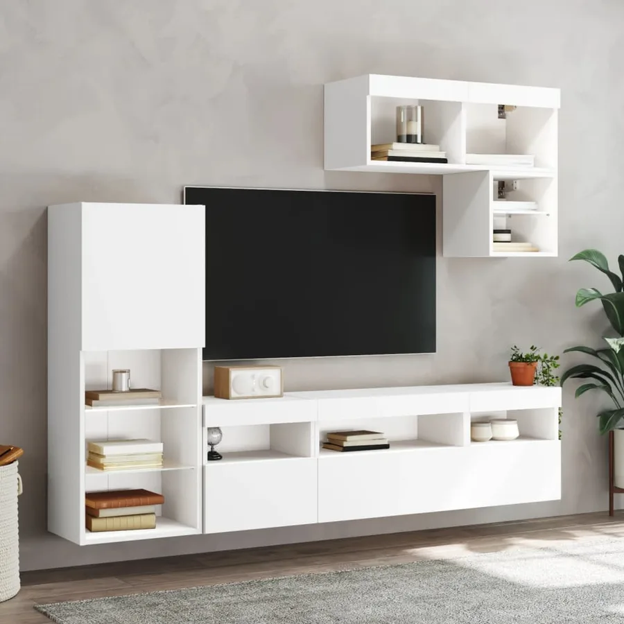 Unités murales TV avec LED 6 pcs blanc bois d'ingénierie - 4