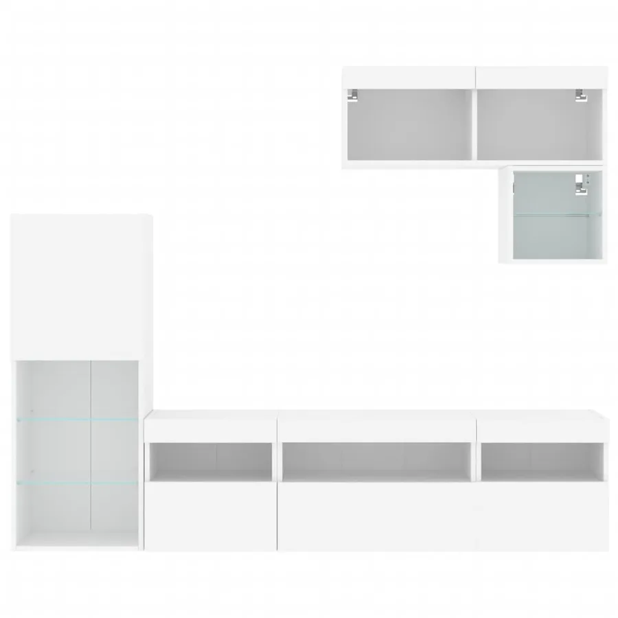 Unités murales TV avec LED 6 pcs blanc bois d'ingénierie - 6