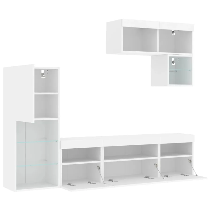 Unités murales TV avec LED 6 pcs blanc bois d'ingénierie - 7