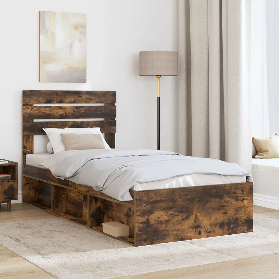 Cadre de lit avec tête de lit Chêne fumé 75 x 190 cm Pin massif - 3