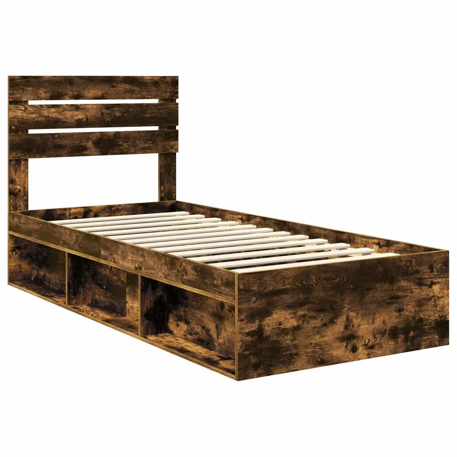 Cadre de lit avec tête de lit Chêne fumé 75 x 190 cm Pin massif - 4