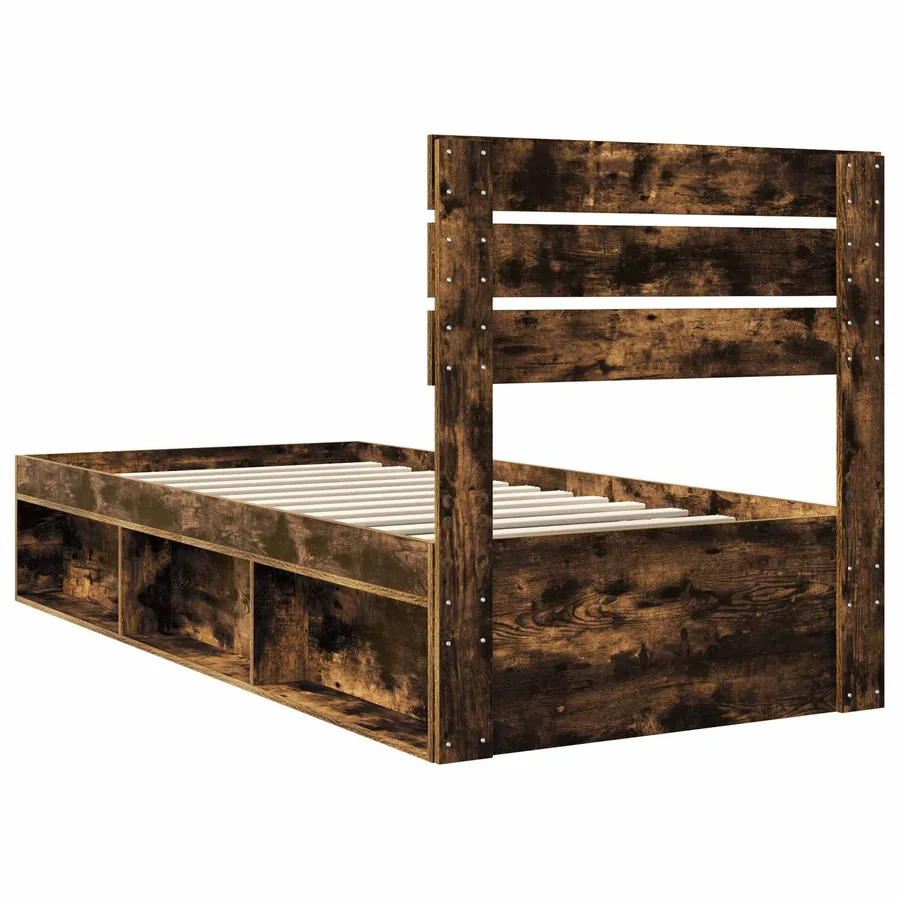 Cadre de lit avec tête de lit Chêne fumé 75 x 190 cm Pin massif - 9