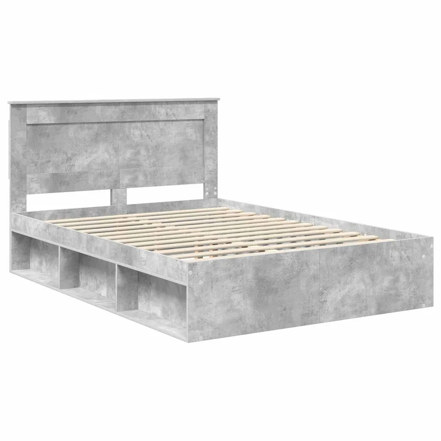 Cadre de lit avec tête de lit Béton 160 x 200 cm Pin massif - 4