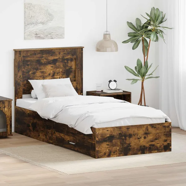 Cadre de lit Chêne Fumé et Argent 75 x 190 cm Bois d'ingénierie