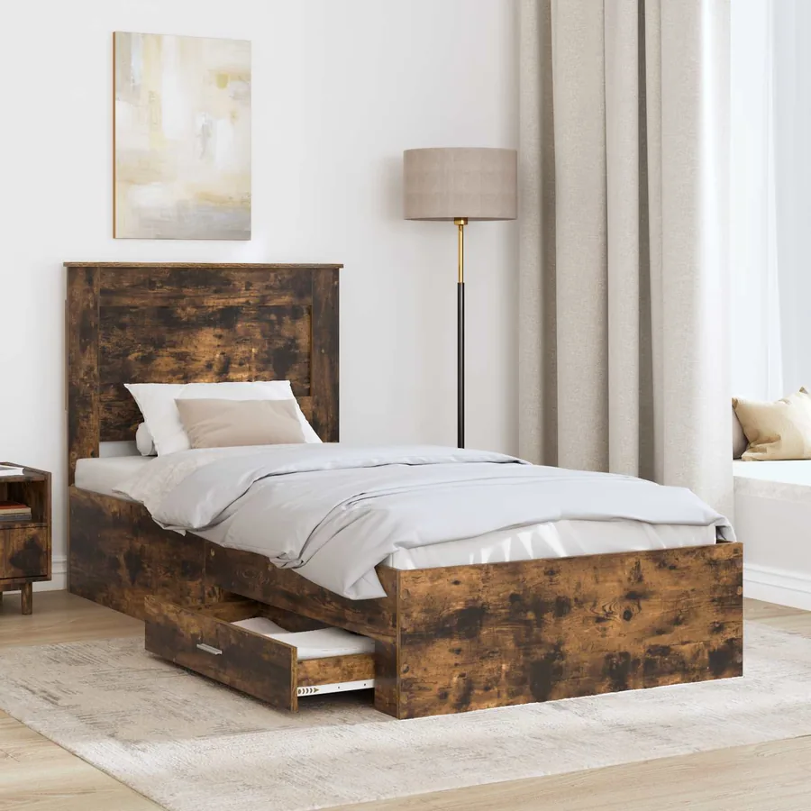 Cadre de lit Chêne Fumé et Argent 75 x 190 cm Bois d'ingénierie - 3