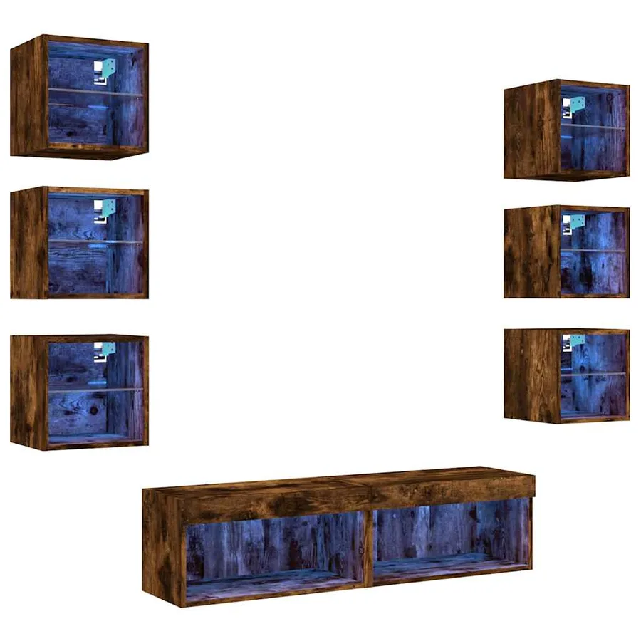 Unités murales TV avec LED 8 pcs chêne fumé bois d'ingénierie - 2