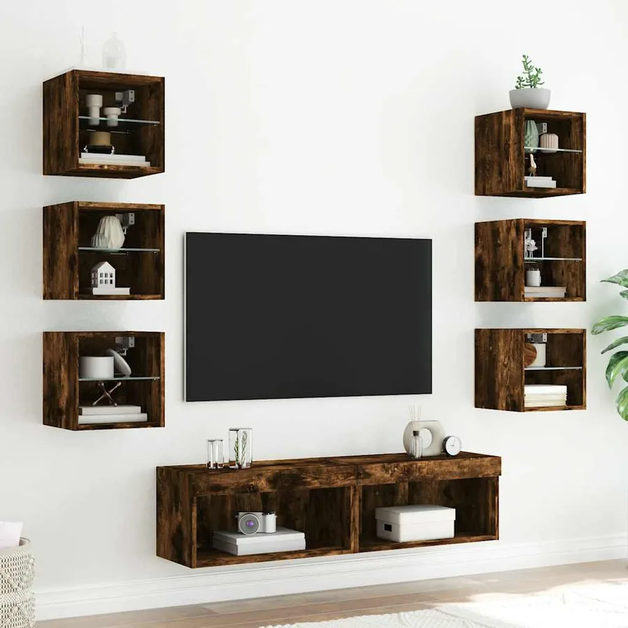 Unités murales TV avec LED 8 pcs chêne fumé bois d'ingénierie - 3