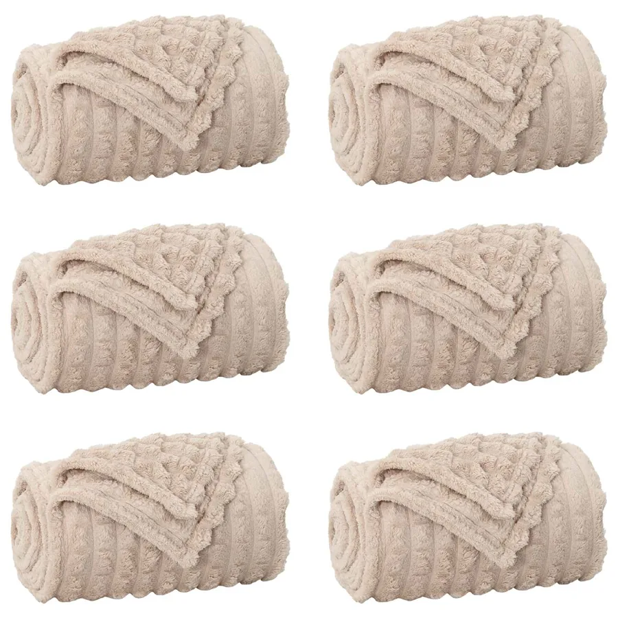 Couvertures à jeter 6 pcs Beige 200 x 150 cm Toison - 2
