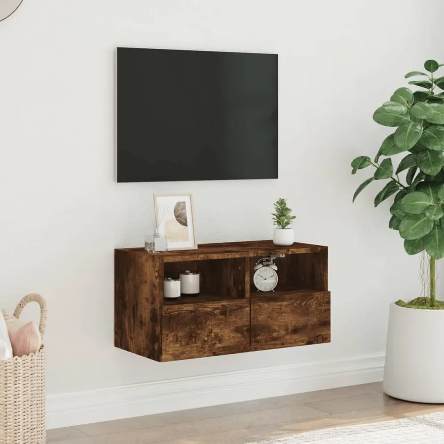 Meuble TV mural chêne fumé 60x30x30 cm bois d'ingénierie - 3