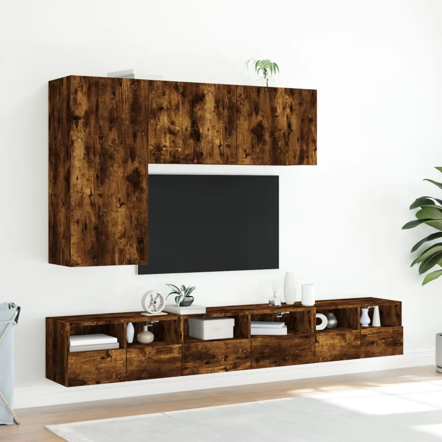 Meuble TV mural chêne fumé 60x30x30 cm bois d'ingénierie - 4