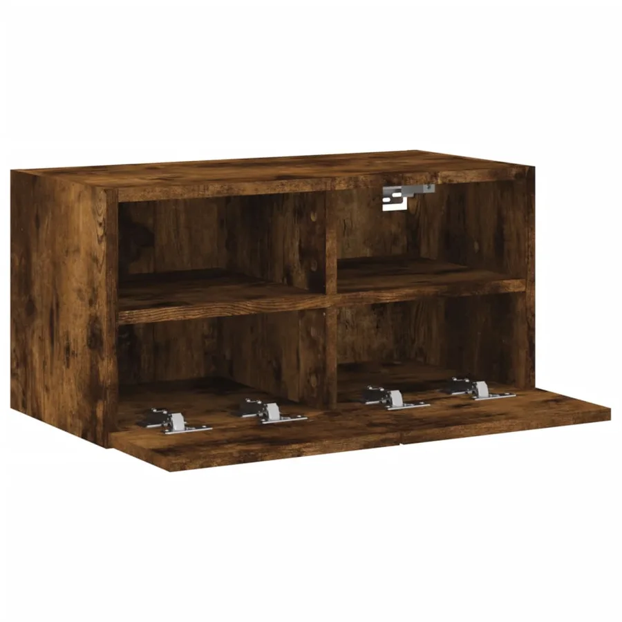 Meuble TV mural chêne fumé 60x30x30 cm bois d'ingénierie - 7