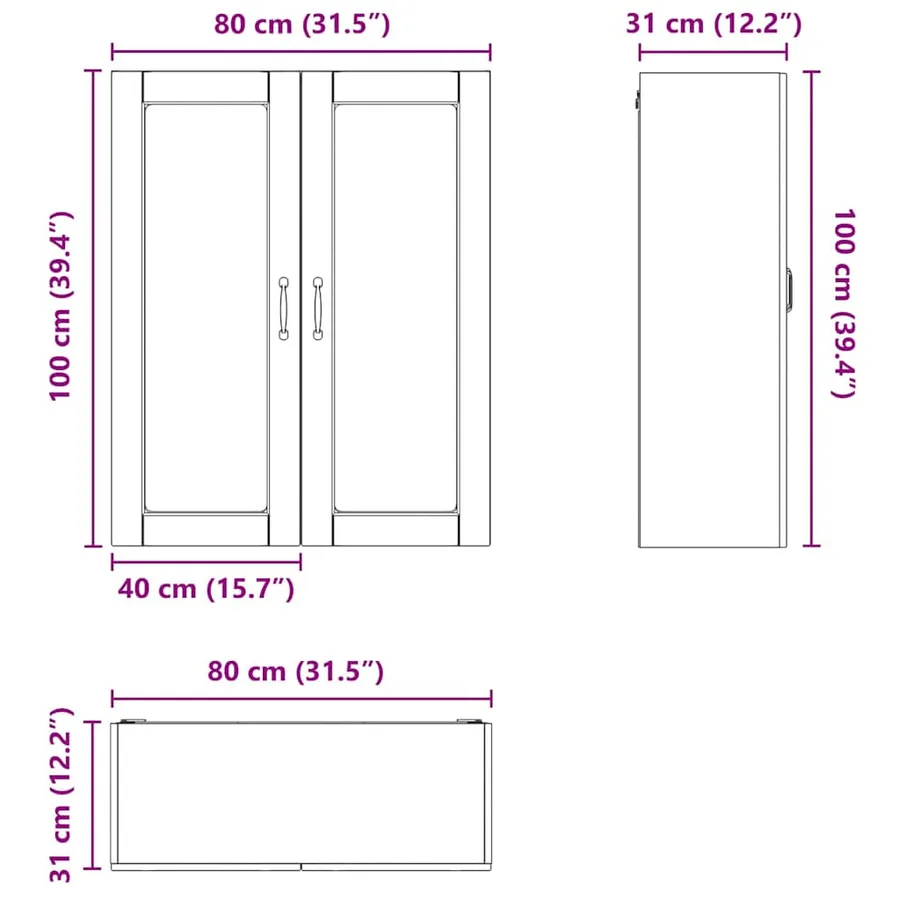Cabinet en verre mural LUCCA Noir 80 x 31 x 100 cm - 12