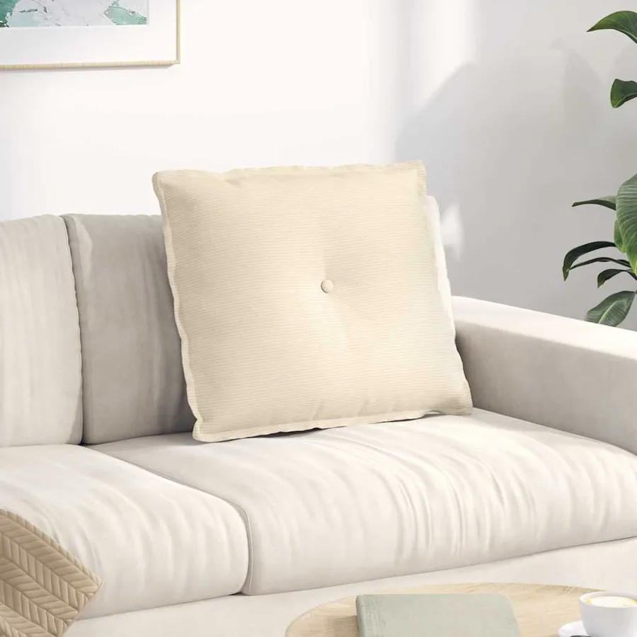 Coussin de Dos Crème 60 x 50 cm Tissu en velours côtelé