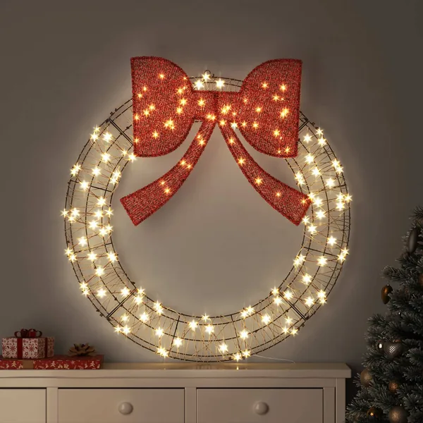 Couronne avec 150 LED Blanc chaud 121 x 121 x 10 cm Rotin