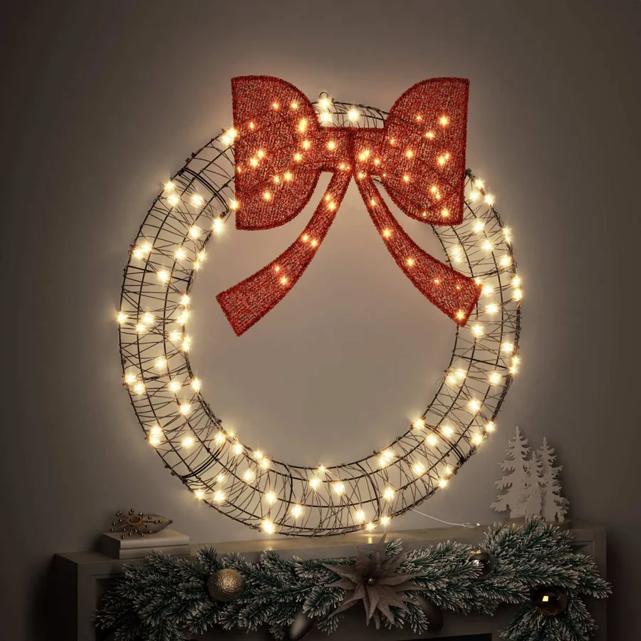 Couronne avec 150 LED Blanc chaud 121 x 121 x 10 cm Rotin - 3