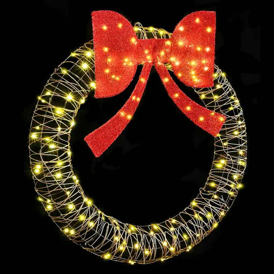 Couronne avec 150 LED Blanc chaud 121 x 121 x 10 cm Rotin - 5