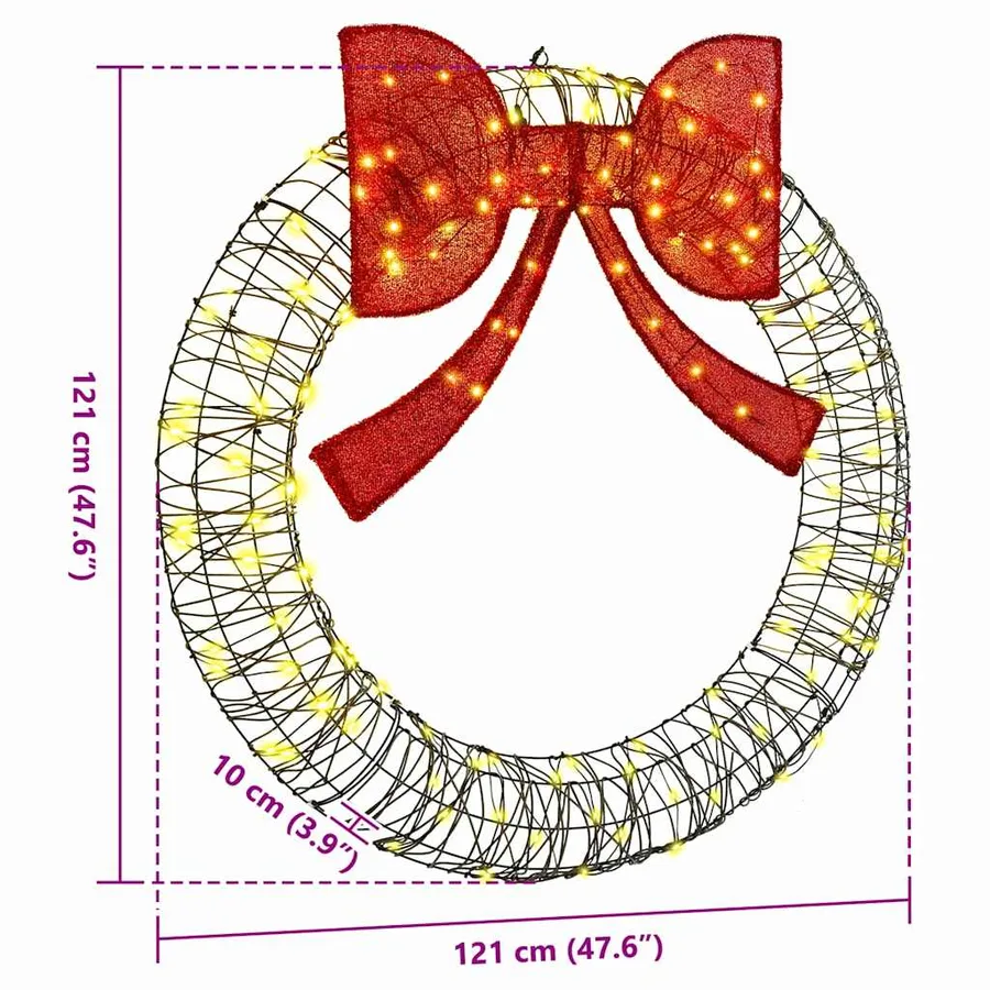 Couronne avec 150 LED Blanc chaud 121 x 121 x 10 cm Rotin - 8