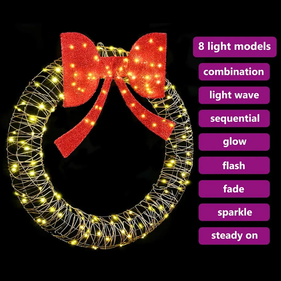 Couronne avec 150 LED Blanc chaud 121 x 121 x 10 cm Rotin - 9