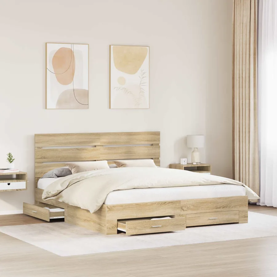 Cadre de lit Chêne Sonoma 200 x 200 cm Bois d'ingénierie - 3