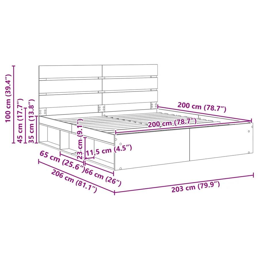 Cadre de lit Sonoma 200 x 200 cm Bois de pin massif - 13