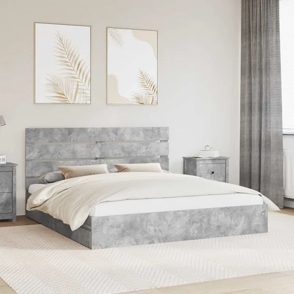 Lit de Rangement Gris béton 200 x 200 cm Bois d'ingénierie