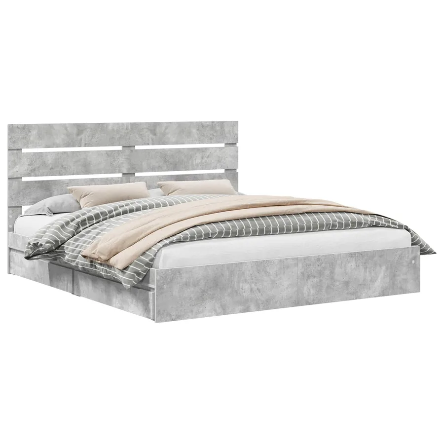Lit de Rangement Gris béton 200 x 200 cm Bois d'ingénierie - 2