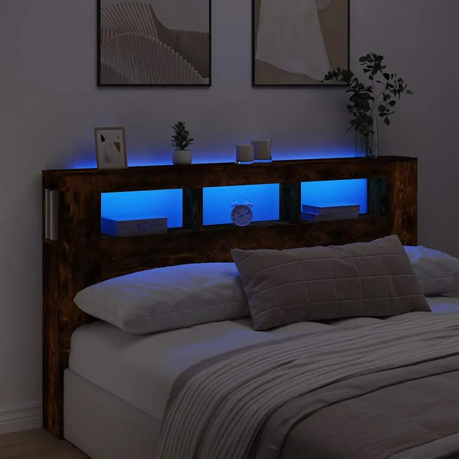 Tête de lit à LED chêne fumé 180x18,5x103,5cm bois d'ingénierie