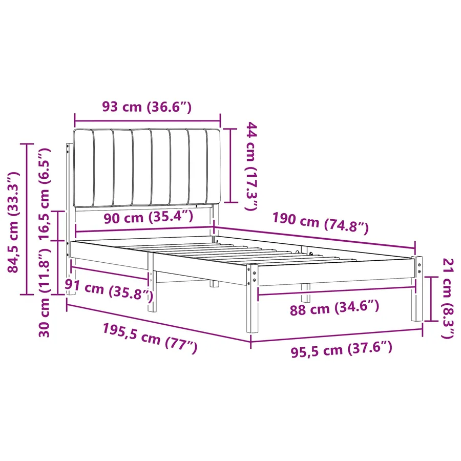 Cadre de lit avec tête de lit rembourrée Taupe 90 x 190 cm - 11