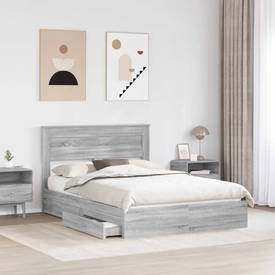 Lit de Rangement Gris Sonoma 160 x 200 cm Bois d'ingénierie - 3