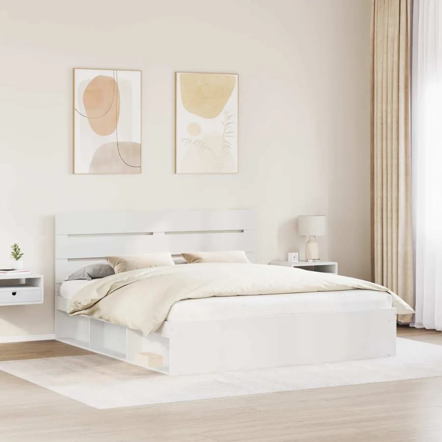 Cadre de lit Blanc 200 x 200 cm Bois de pin massif - 3