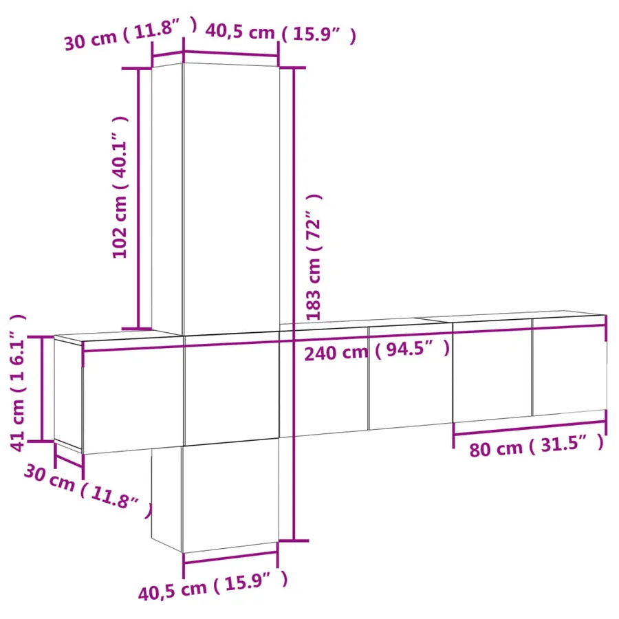 Unités murales TV 5 pcs blanc bois d'ingénierie - 14