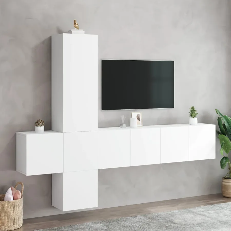 Unités murales TV 5 pcs blanc bois d'ingénierie - 3