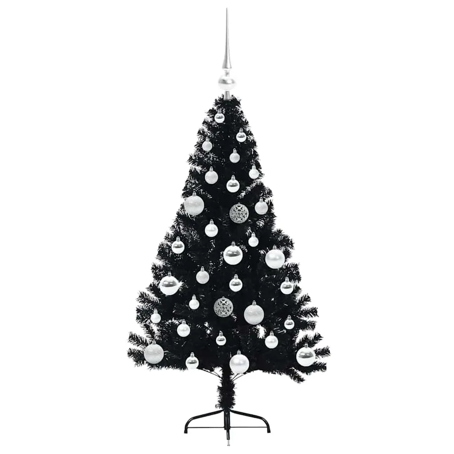 Sapin de Noël artificiel pré-éclairé Noir 120 cm PVC - 4