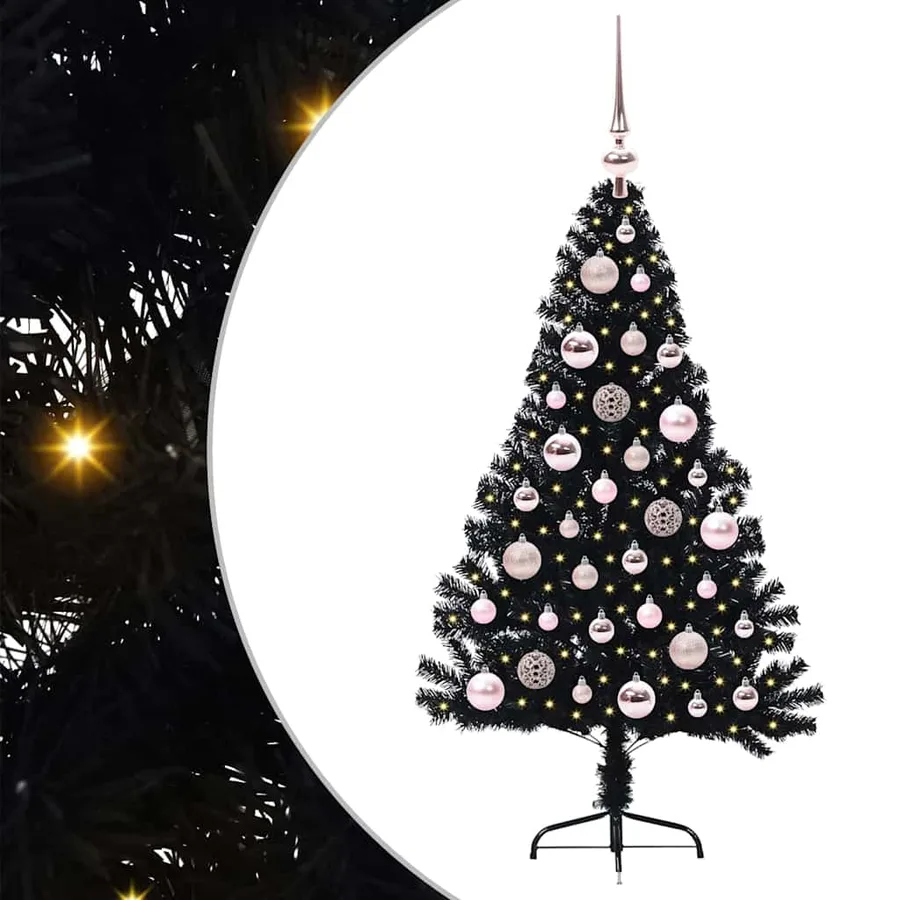 Sapin de Noël artificiel pré-éclairé Noir 120 cm PVC - 2