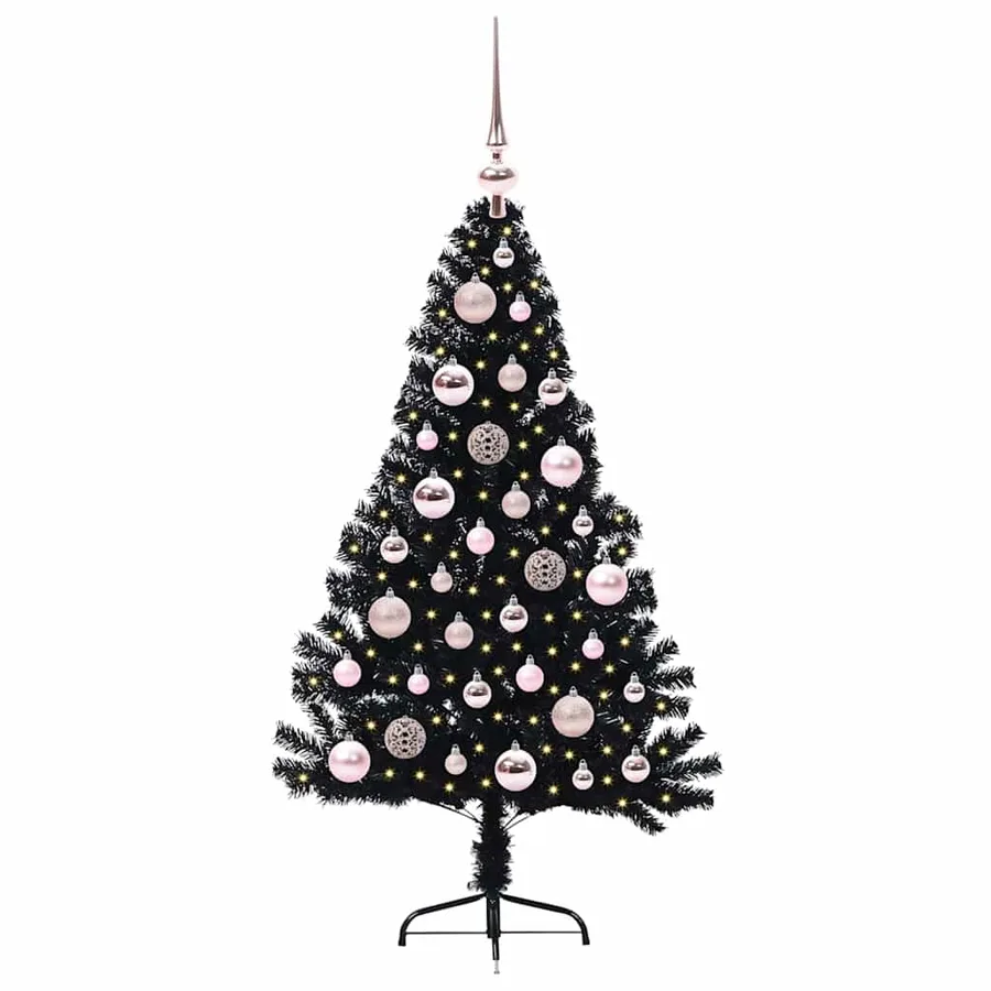 Sapin de Noël artificiel pré-éclairé Noir 120 cm PVC - 3