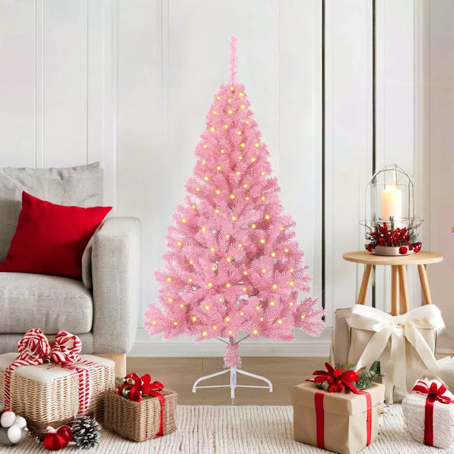 Sapin de Noël artificiel pré-éclairé Rose 120 cm PVC