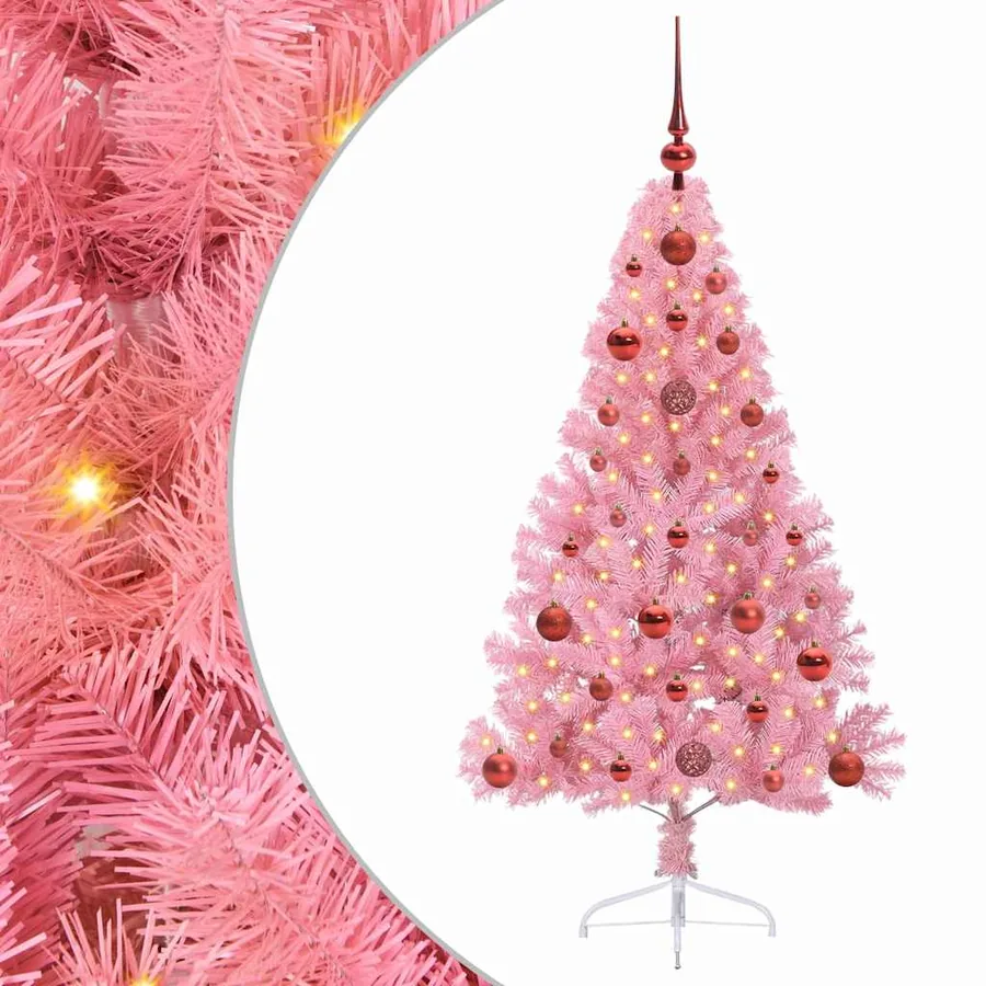 Sapin de Noël artificiel pré-éclairé Rose 120 cm PVC - 2