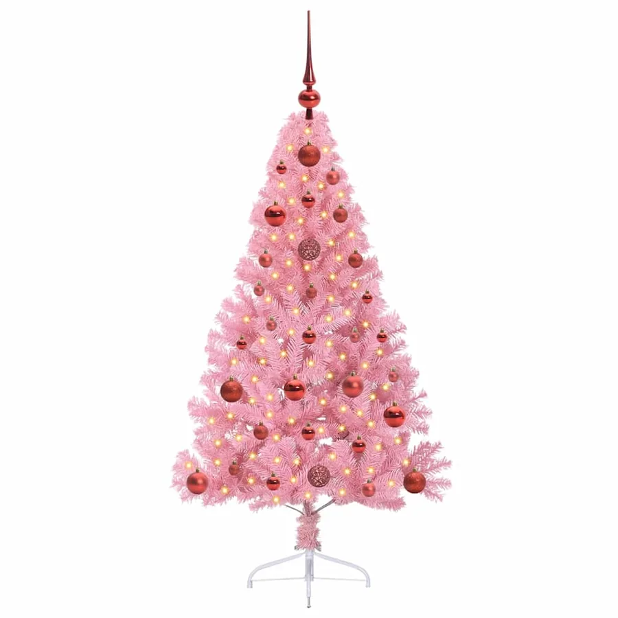 Sapin de Noël artificiel pré-éclairé Rose 120 cm PVC - 3