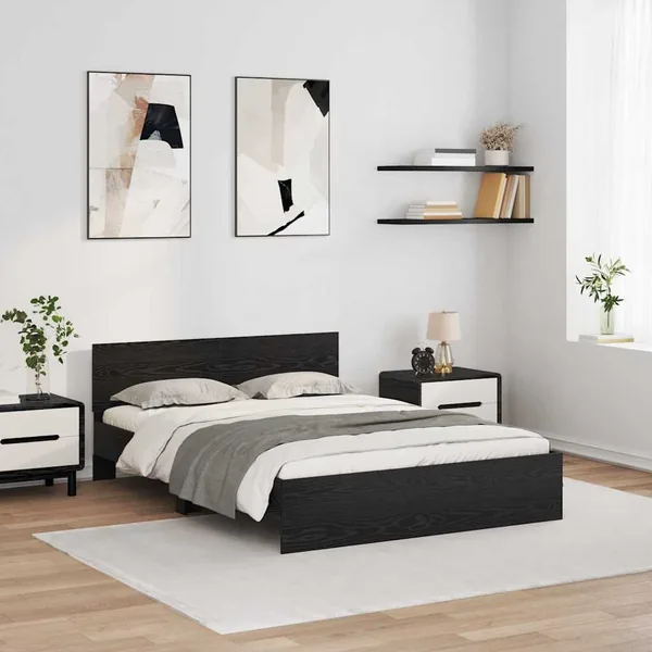Cadre de lit Chêne noir 150 x 200 cm Bois d'ingénierie