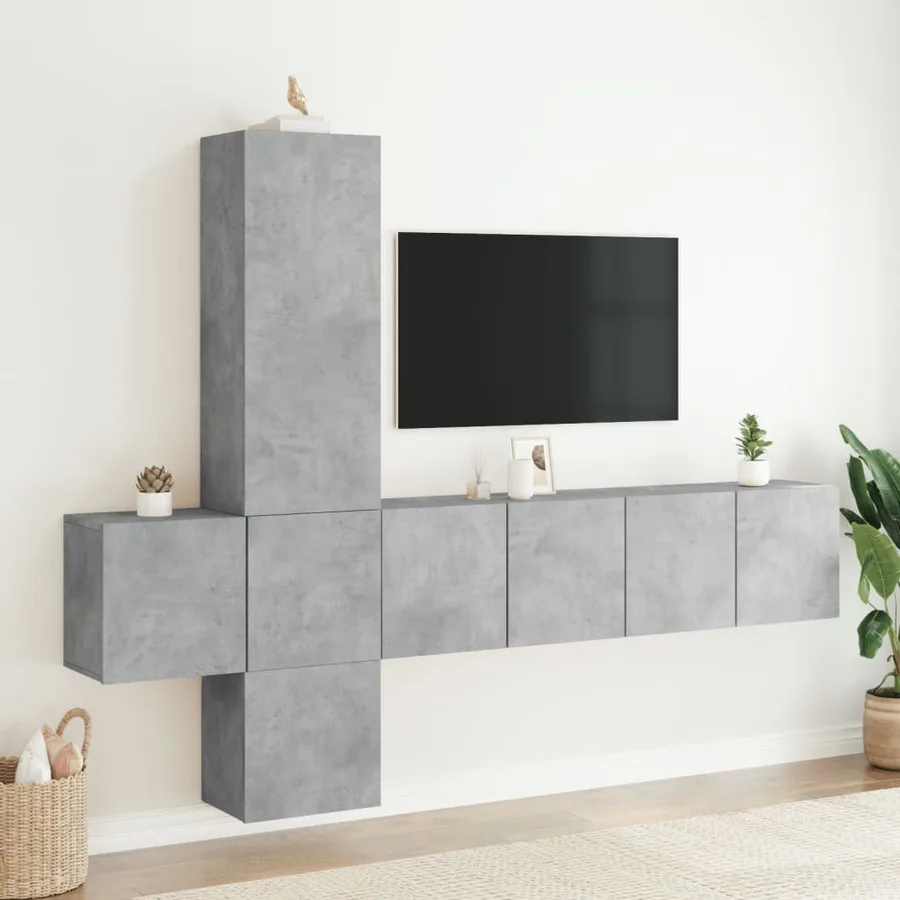 Unités murales TV 5 pcs gris béton bois d'ingénierie - 3