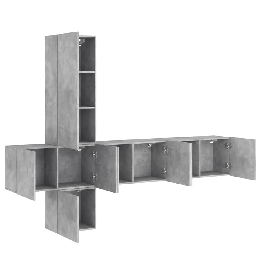 Unités murales TV 5 pcs gris béton bois d'ingénierie - 4