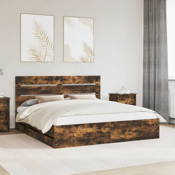 Cadre de lit Chêne fumé 180 x 200 cm Bois Ingénierie