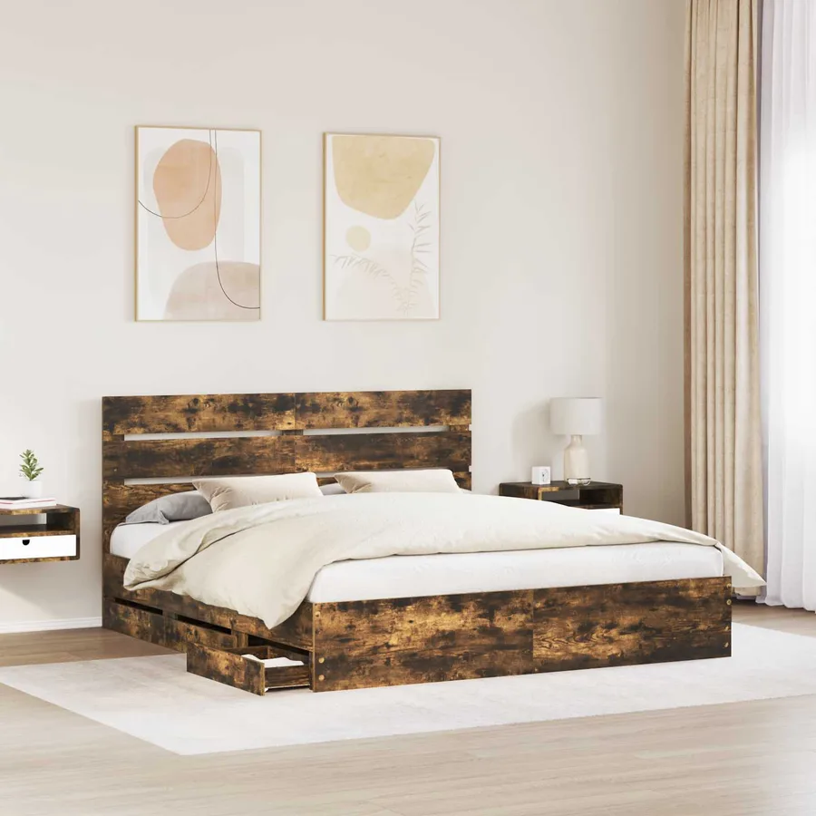 Cadre de lit Chêne fumé 180 x 200 cm Bois Ingénierie - 3