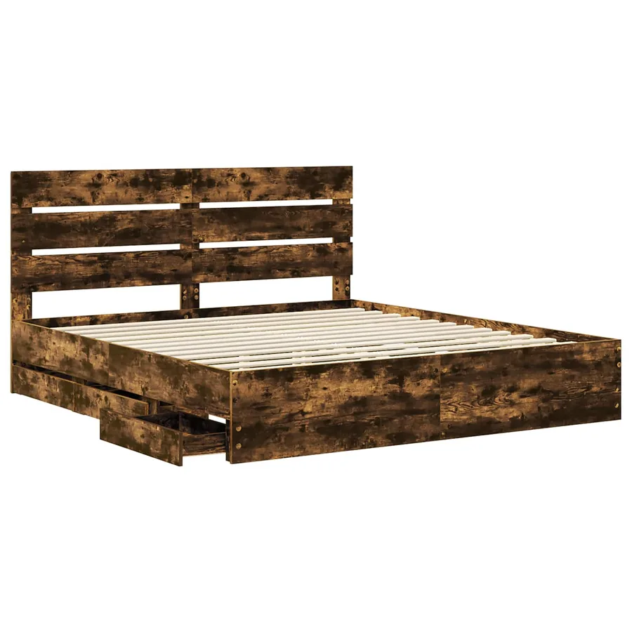 Cadre de lit Chêne fumé 180 x 200 cm Bois Ingénierie - 5