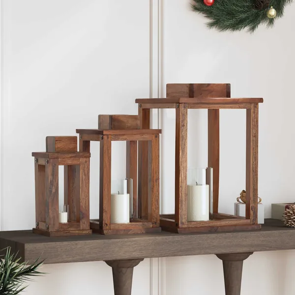 Lanterne 3 pcs Naturel Bois d'Acajou