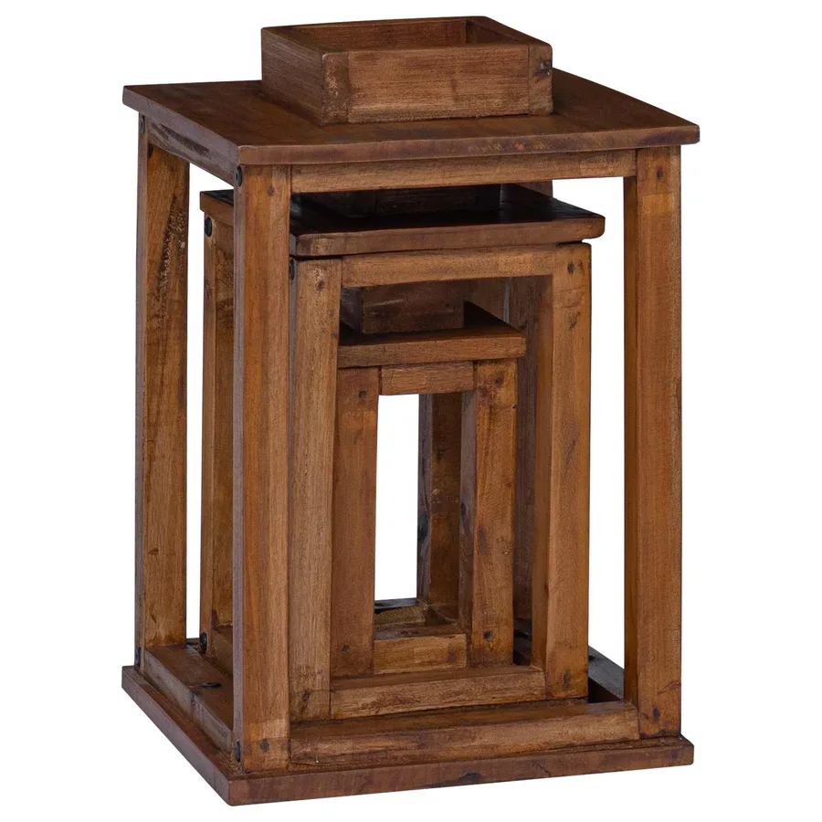 Lanterne 3 pcs Naturel Bois d'Acajou - 12