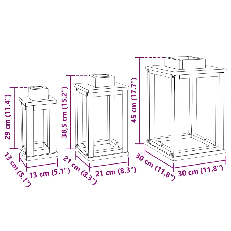 Lanterne 3 pcs Naturel Bois d'Acajou - 13